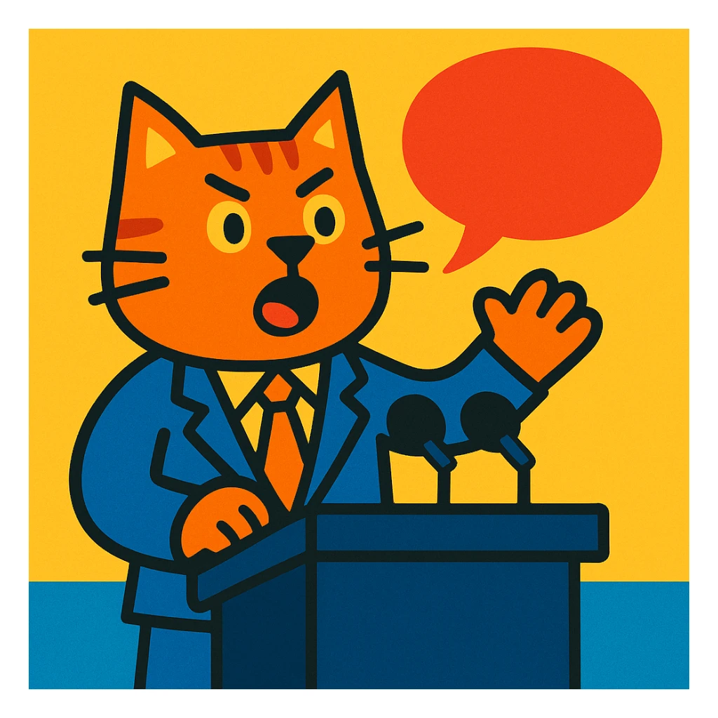 a cat making a speech, playful style sticker