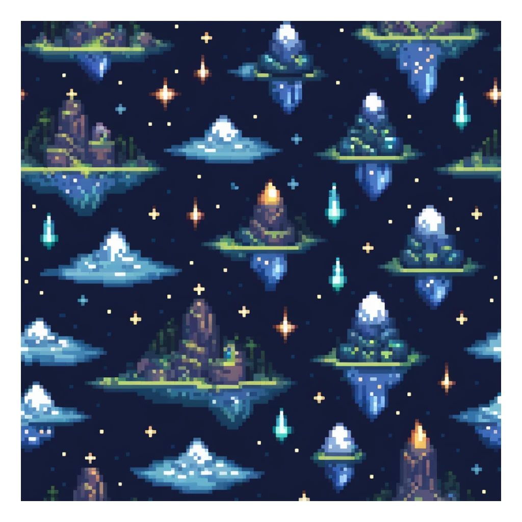 Starry night sky with floating islands and crystals sticker