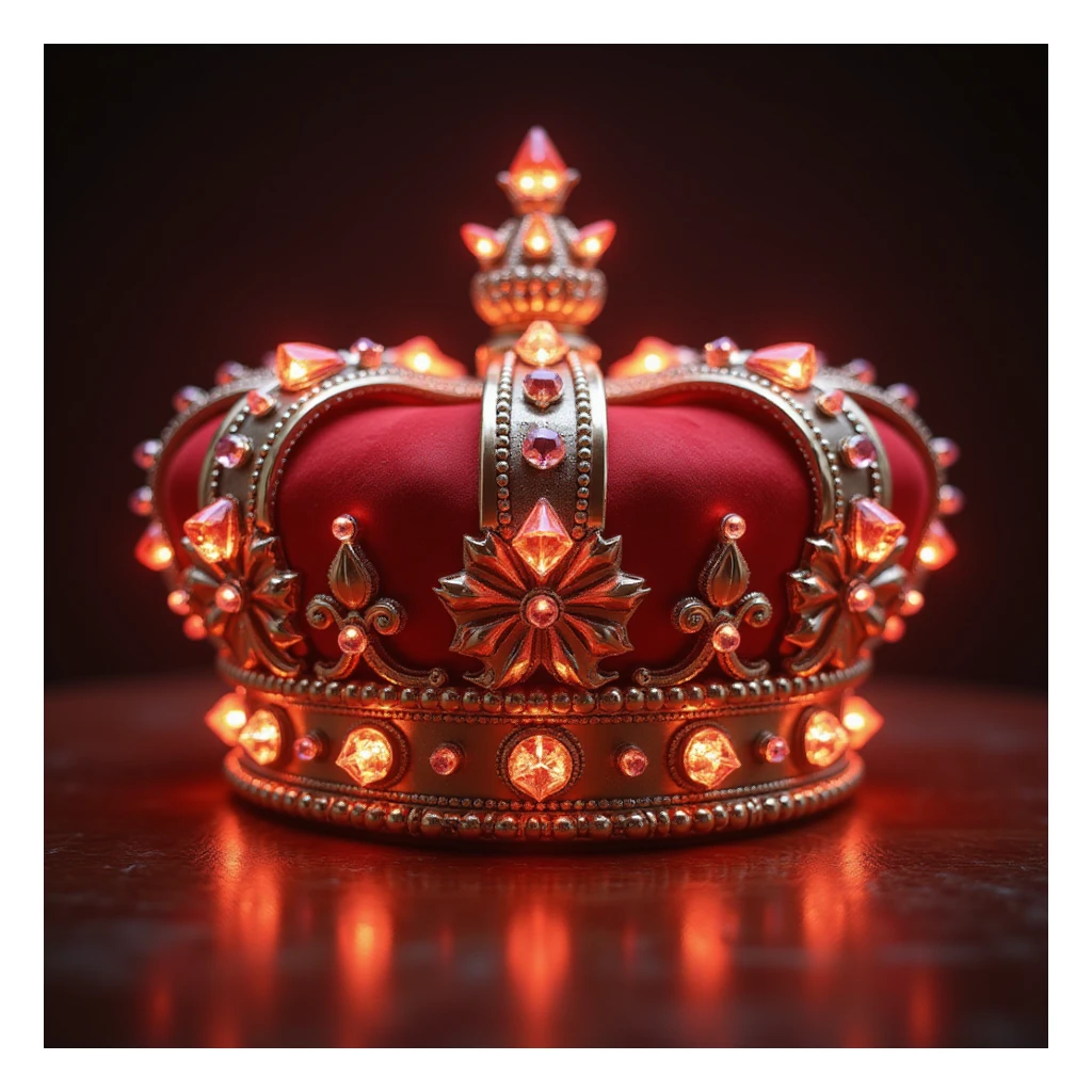 Remove the background, keep the crown big, red, glowing effect, ultra-realistic, shiny, majestic, with gems, with no background (transparent). sticker