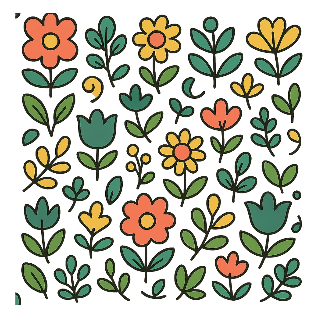 Seamless pattern with soft floral elements in retro Scandinavian style. sticker