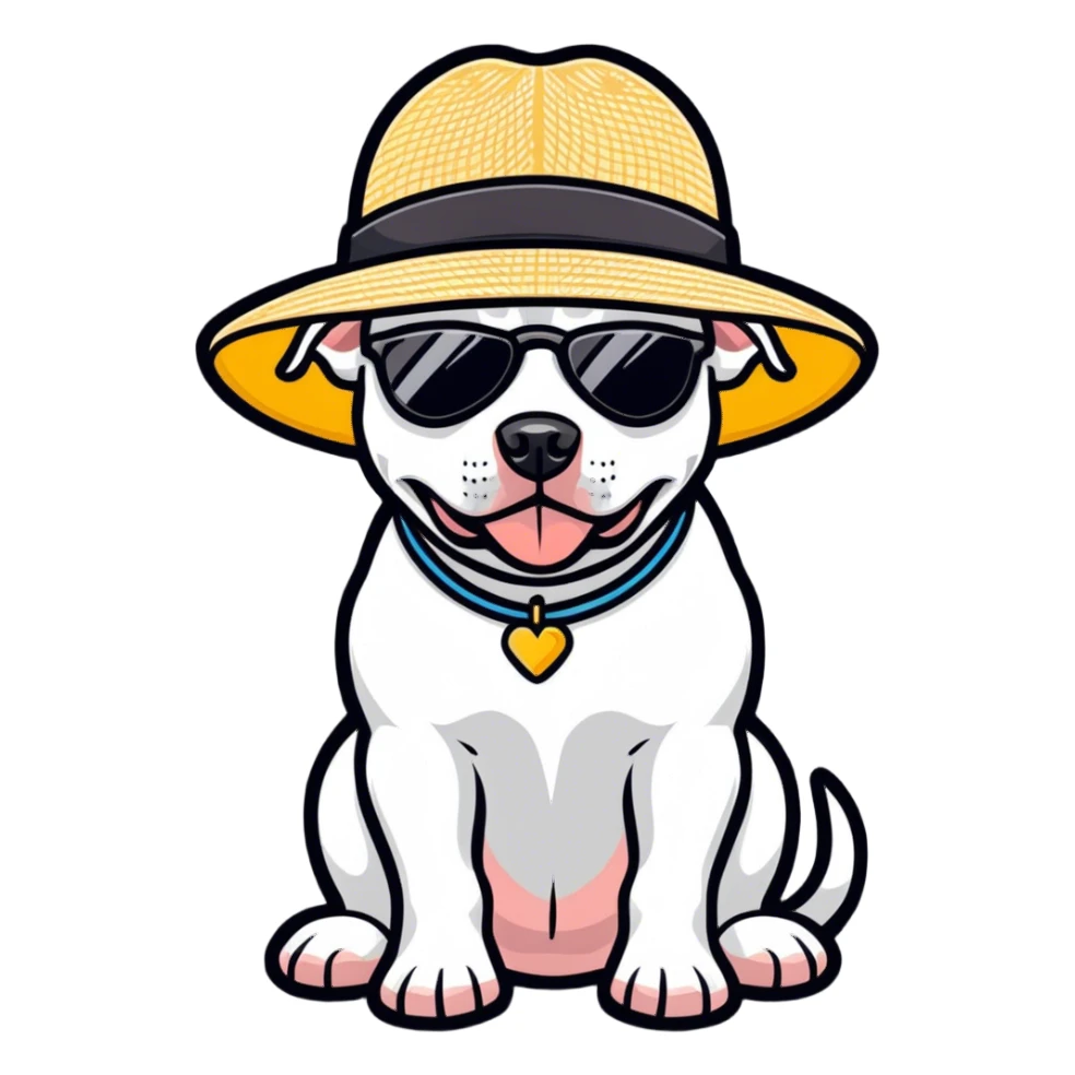 Pitbull Waring a sun hat with sunglasses  sticker