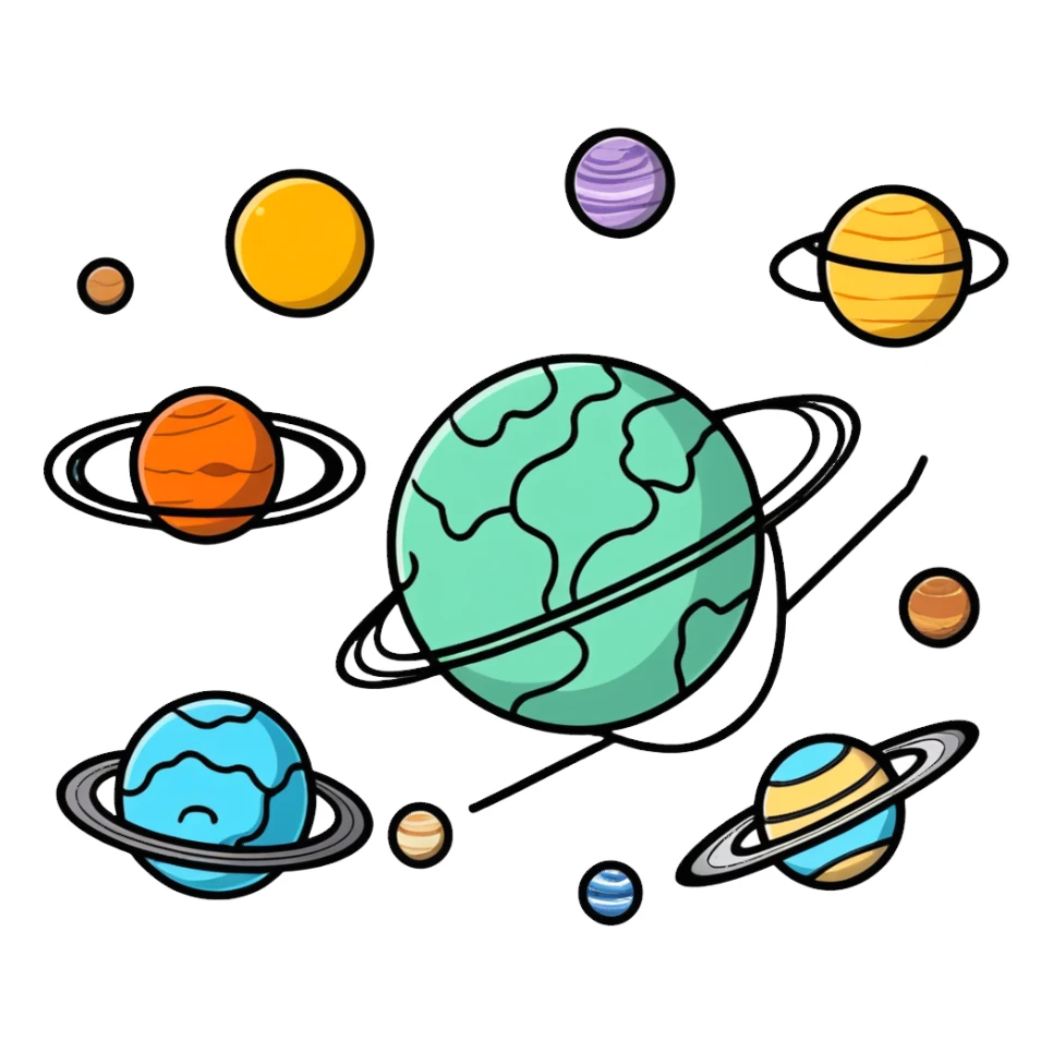 Solar system with planets that are shaped like brains sticker
