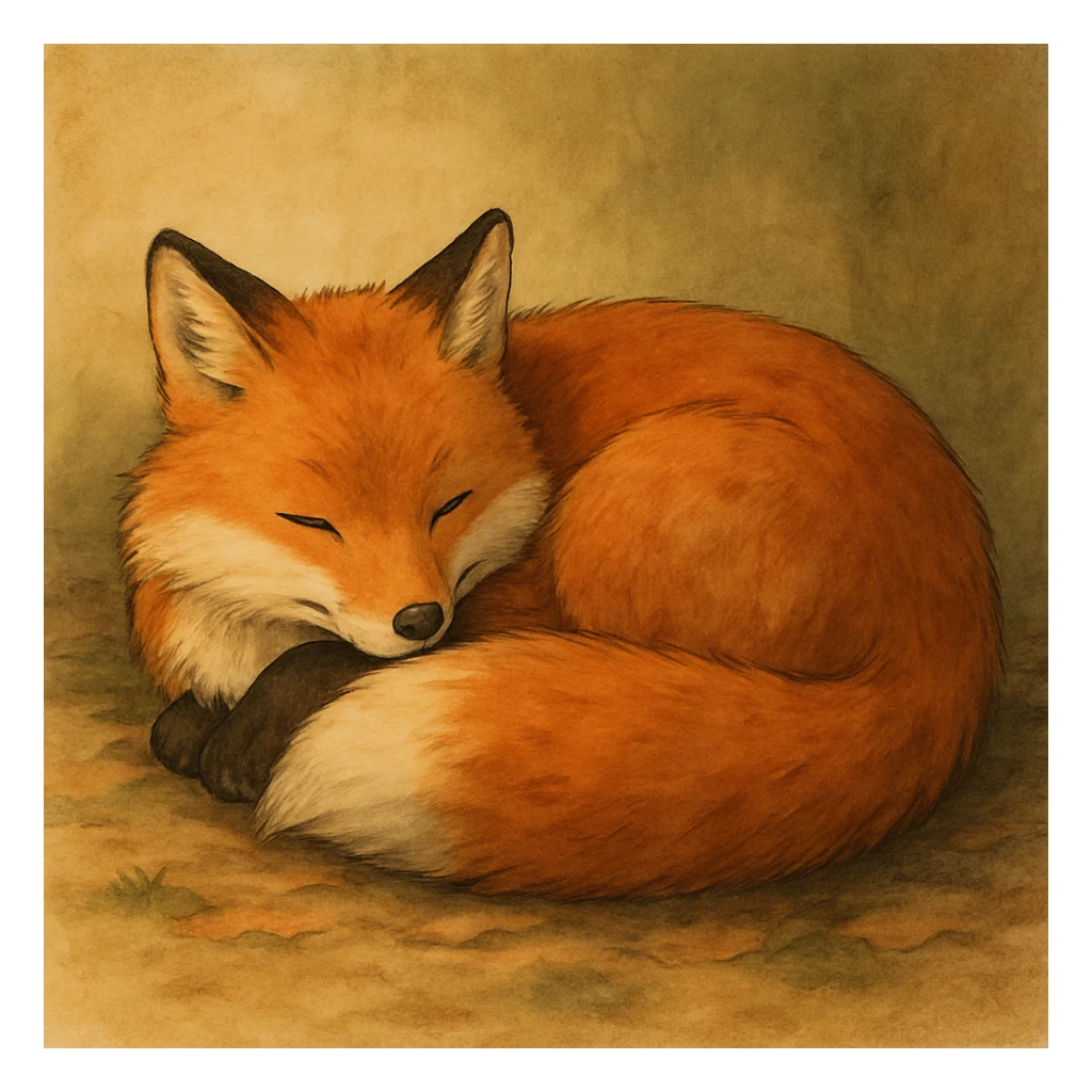 realistic fox curled up sleeping, cozy sticker