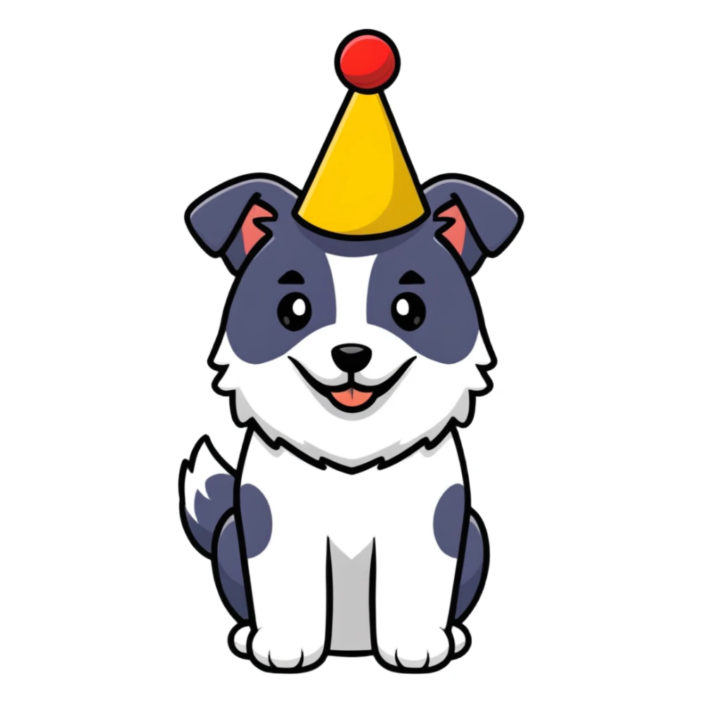 dog wearing a birthday hat sticker