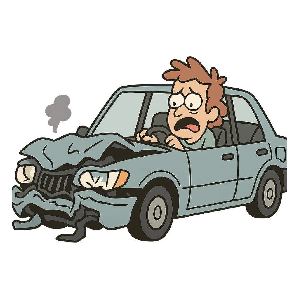 flat toon style crashed car sticker
