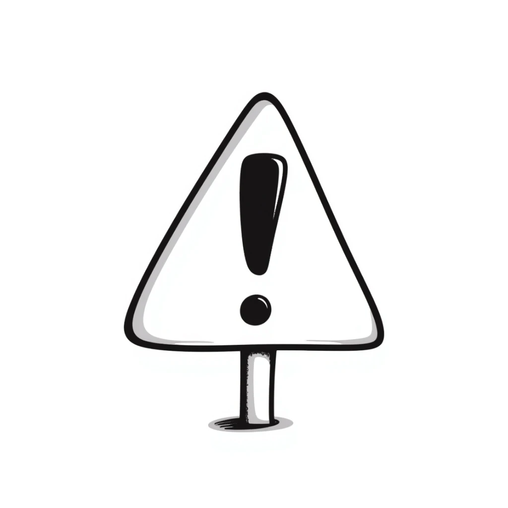A classic triangular warning sign with an exclamation mark inside. Bright yellow background with black border and black exclamation mark. Hand-drawn doodle style. sticker