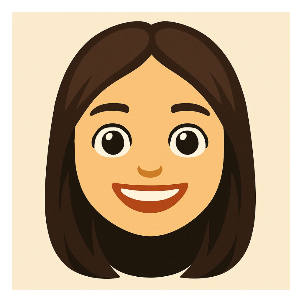 Create an emoji-style portrait based on the reference image. Focus on a friendly and cheerful expression with simplified features, a round face, large eyes, and a warm smile. The style should resemble emoji aesthetics with clear and concise features. sticker