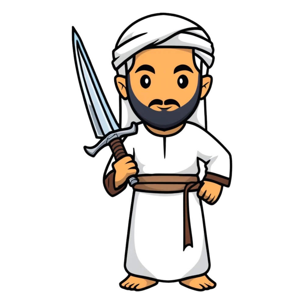 ancient Arab man with a sword on his shoulder sticker