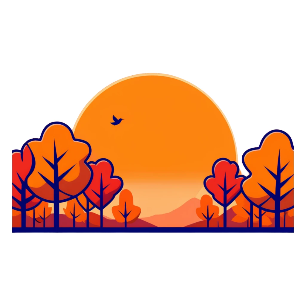 fall sunset with pumpkins, orange and red sky, falling leaves sticker