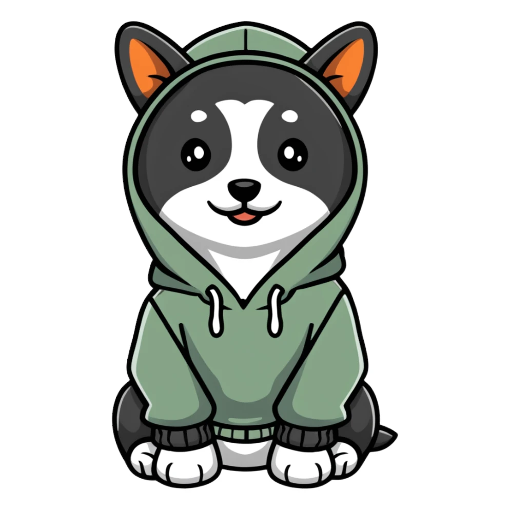 Dog wearing a hoodie sticker