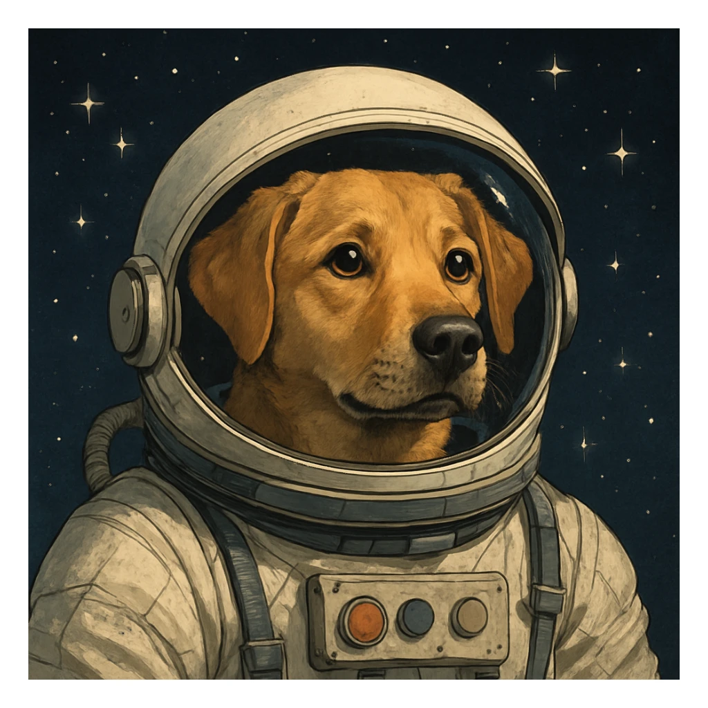 dog in space suit, starry background sticker