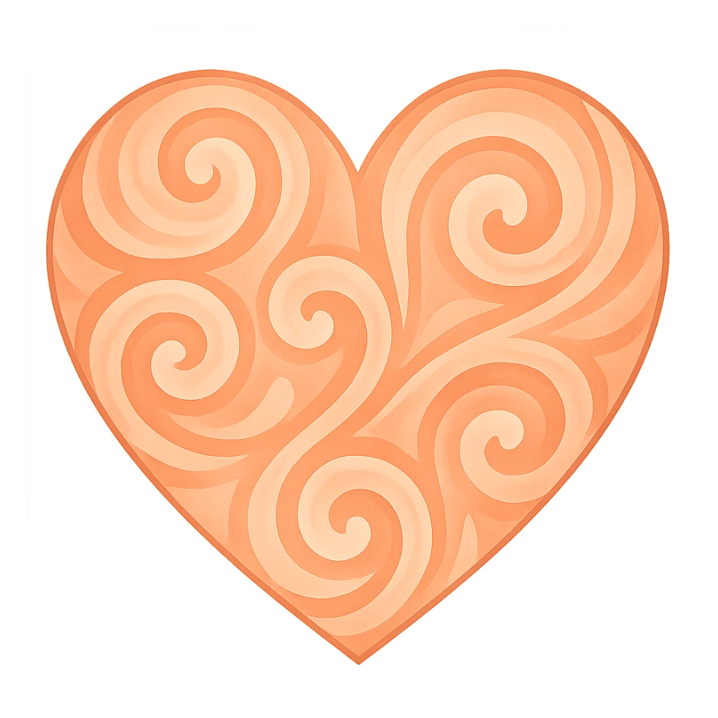 heart with a swirling peach pattern, digital illustration sticker