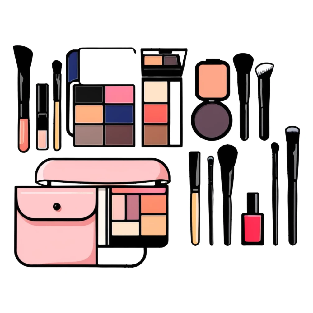 Beauty makeup set with brushes and cosmetics sticker
