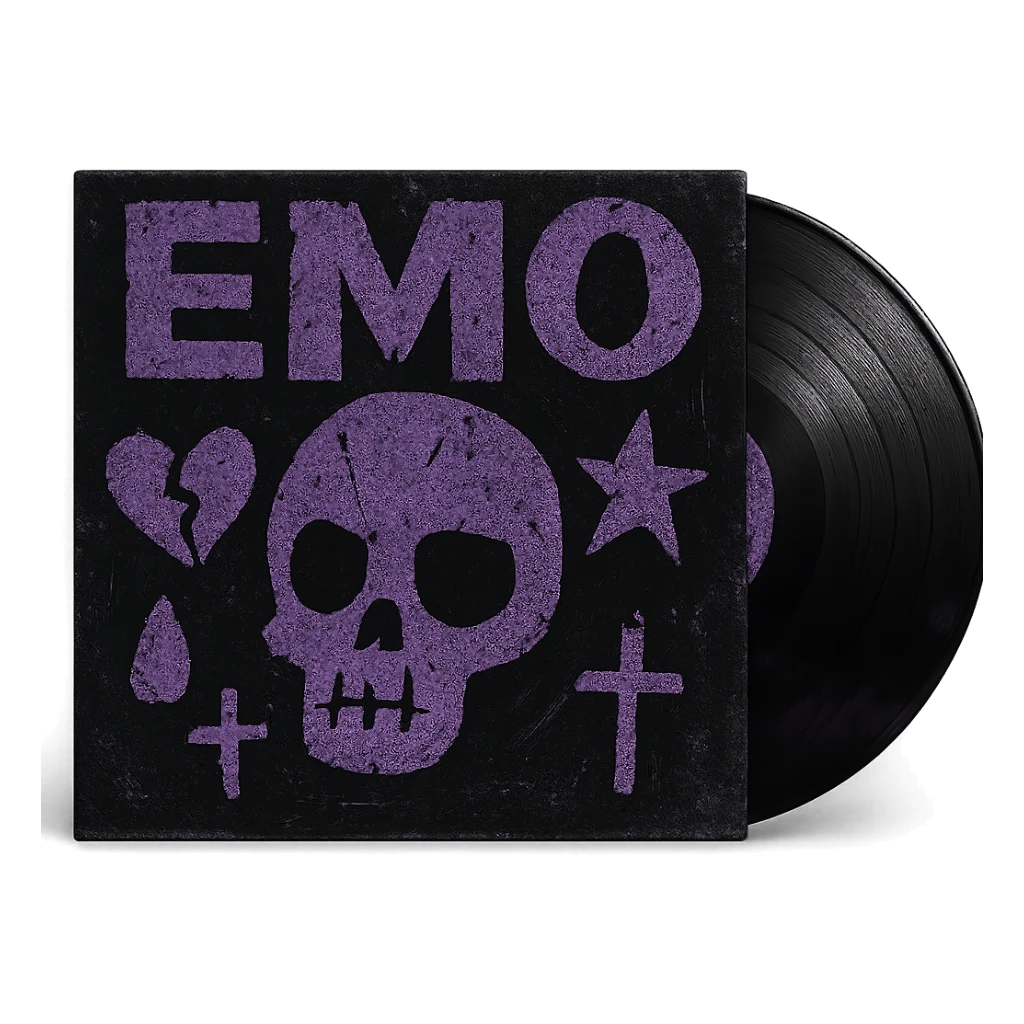emo style black and purple vinyl record sticker