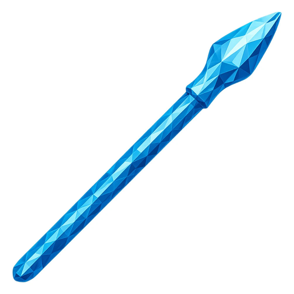 Transform the spear into a diamond version, matching the color, faceted texture, and shine of the diamond chestplate reference. Keep the exact shape and proportions of the original spear. Transparent background. The style should reflect a diamond faceted look with shine and clarity. sticker
