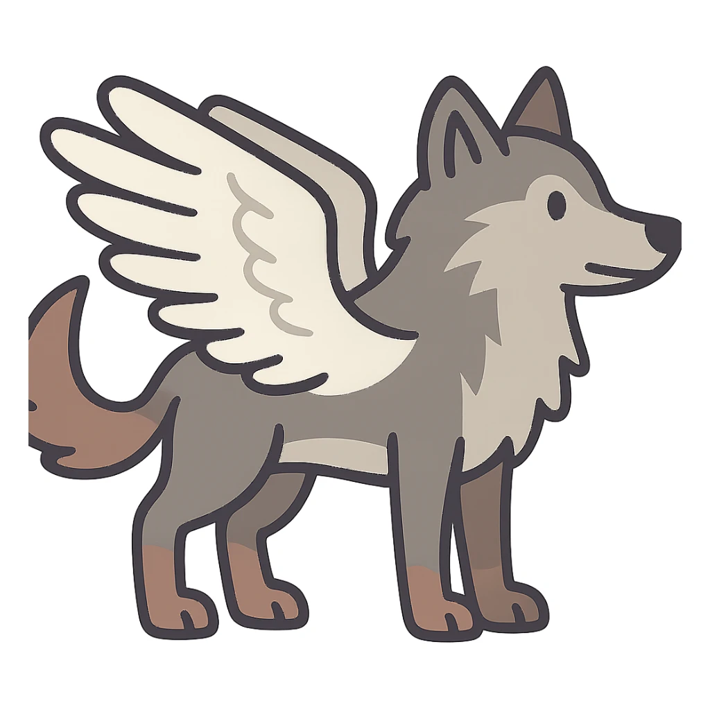 flat toon style wolf with swan wings sticker