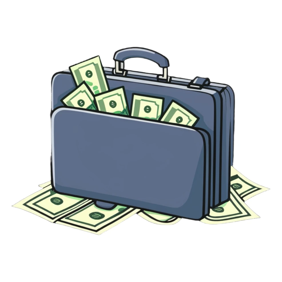 briefcase with money bills spilling out sticker