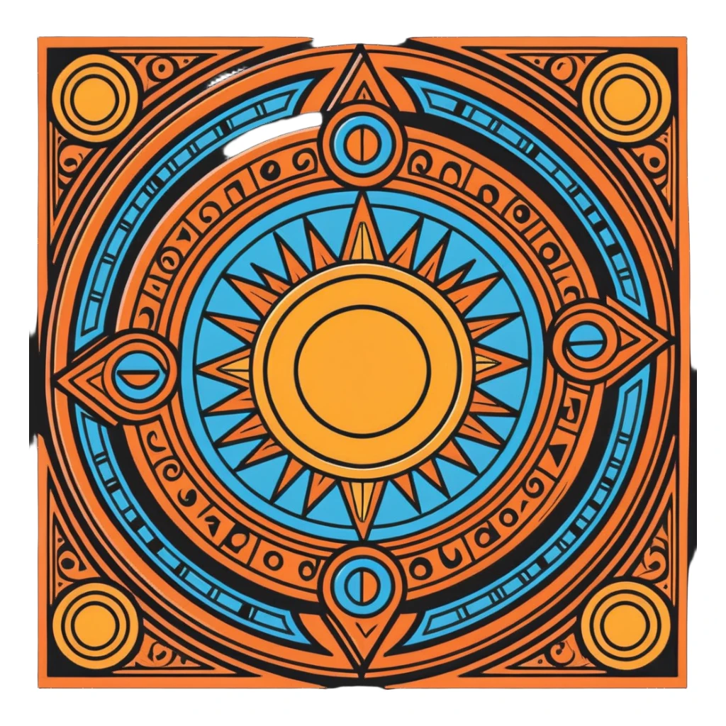 Toltec sun stone calendar with intricate designs sticker