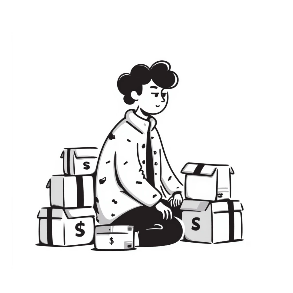 homeless white man with boxes sticker