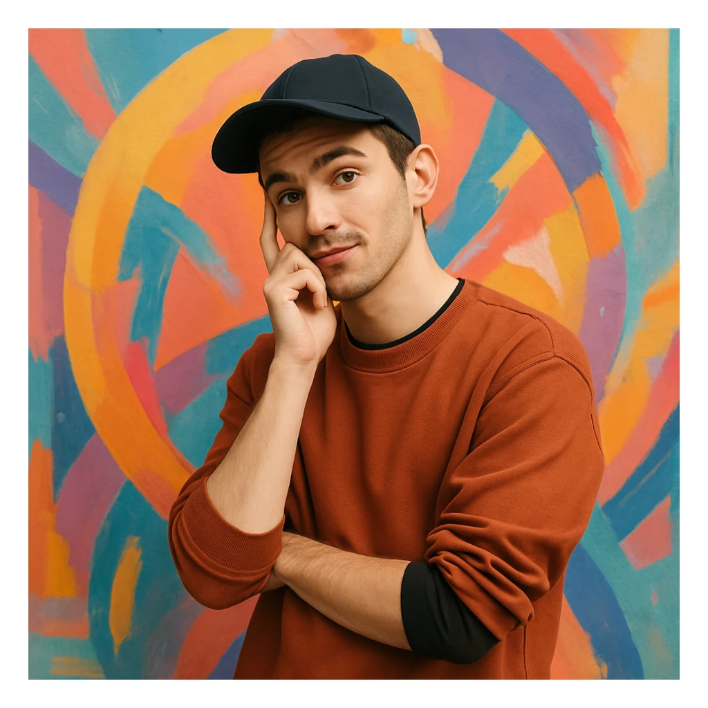 young designer wearing a baseball cap, modern style, creative expression sticker