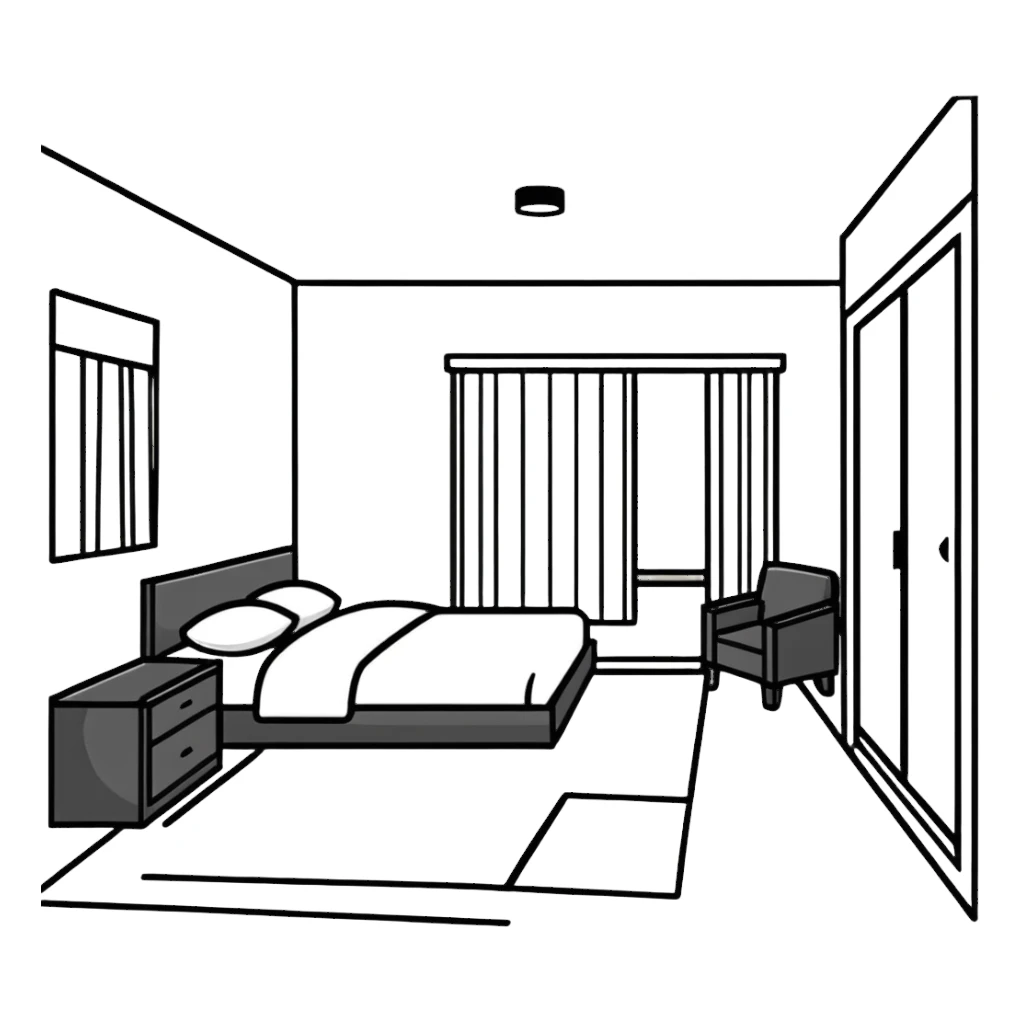 large bedroom with beautiful decorations, string lights, canopy bed, decorative elements sticker