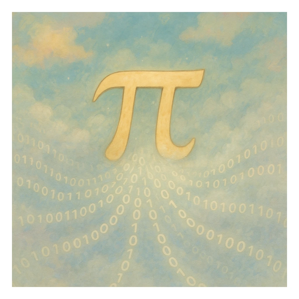  combine the π (pi) math symbol, binary code, and digital mist emerging from it. sticker