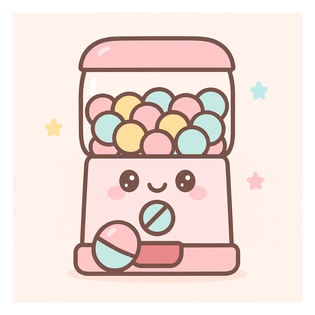 fun cartoon style gachapon machine dispensing capsule sticker