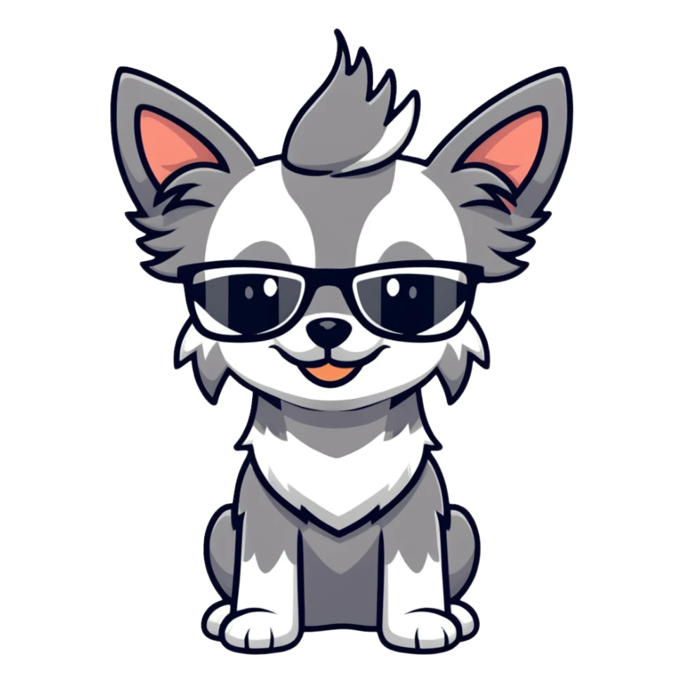 Gray Chinese crested dog with glasses  sticker
