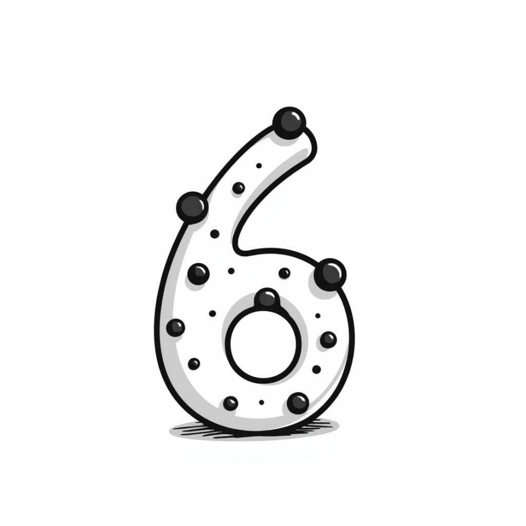 Handdrawn number six with pearl accents sticker