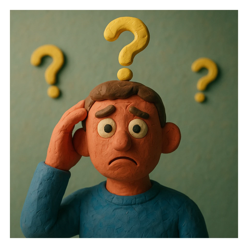 confused person, claymation style sticker