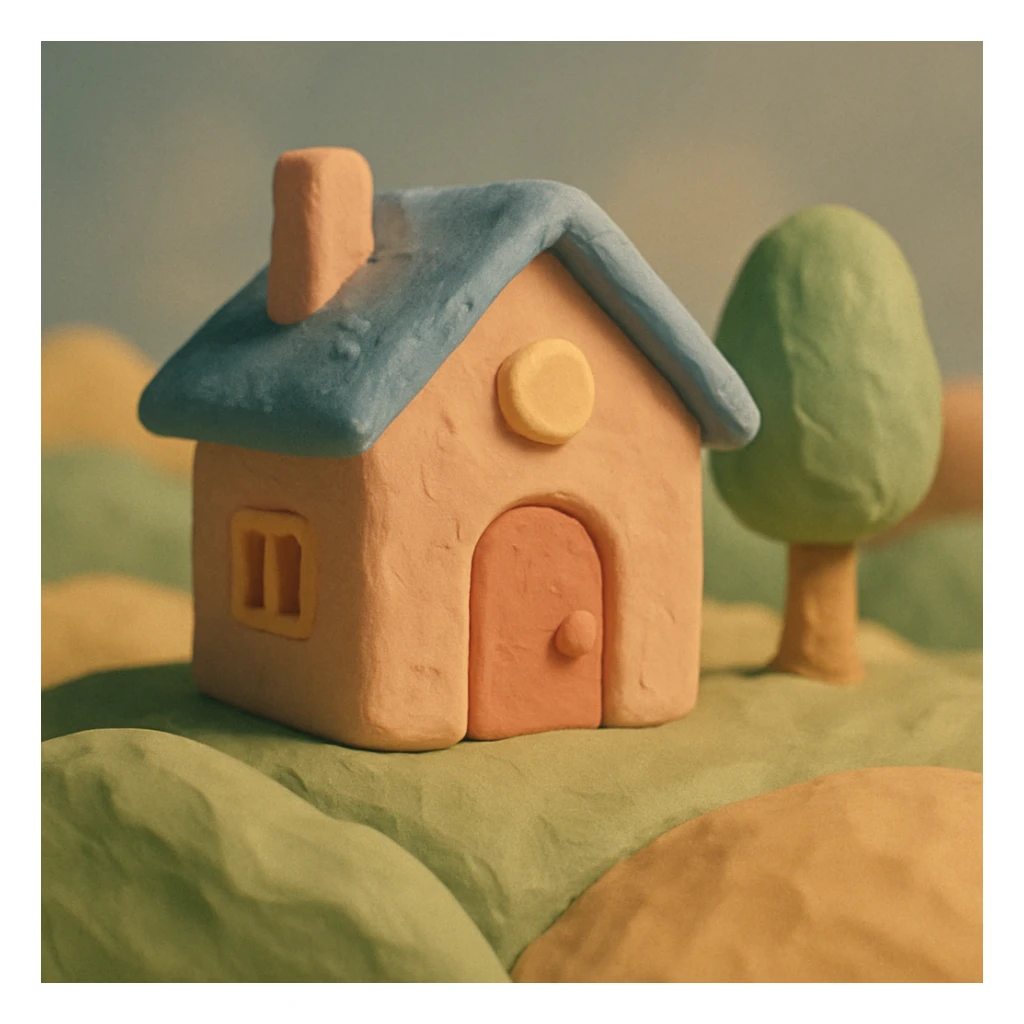 house, 3D claymation style, matte plasticine with visible fingerprints and pastel colors sticker