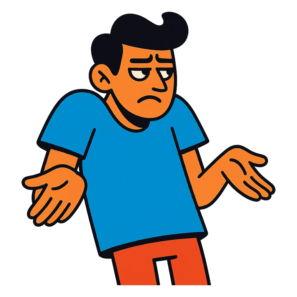 person with exaggeratedly sloping shoulders, looking away, symbolizing shirking responsibility sticker