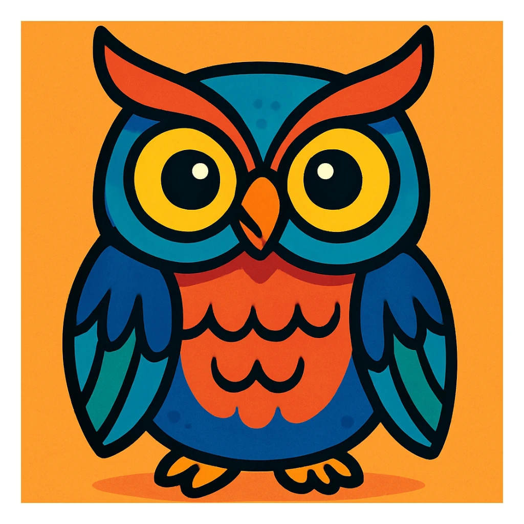 an owl, vibrant cartoon style sticker