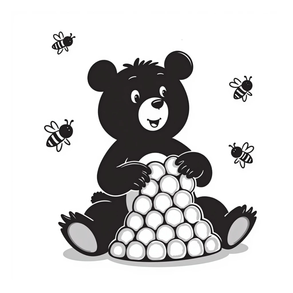 bear eating honeycomb with bees flying around sticker
