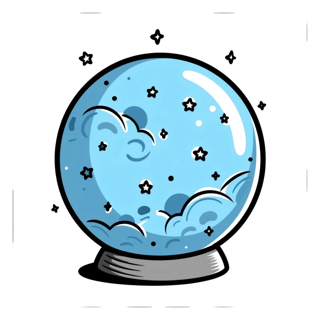 A magical blue scrying orb with mystical patterns and stars inside sticker