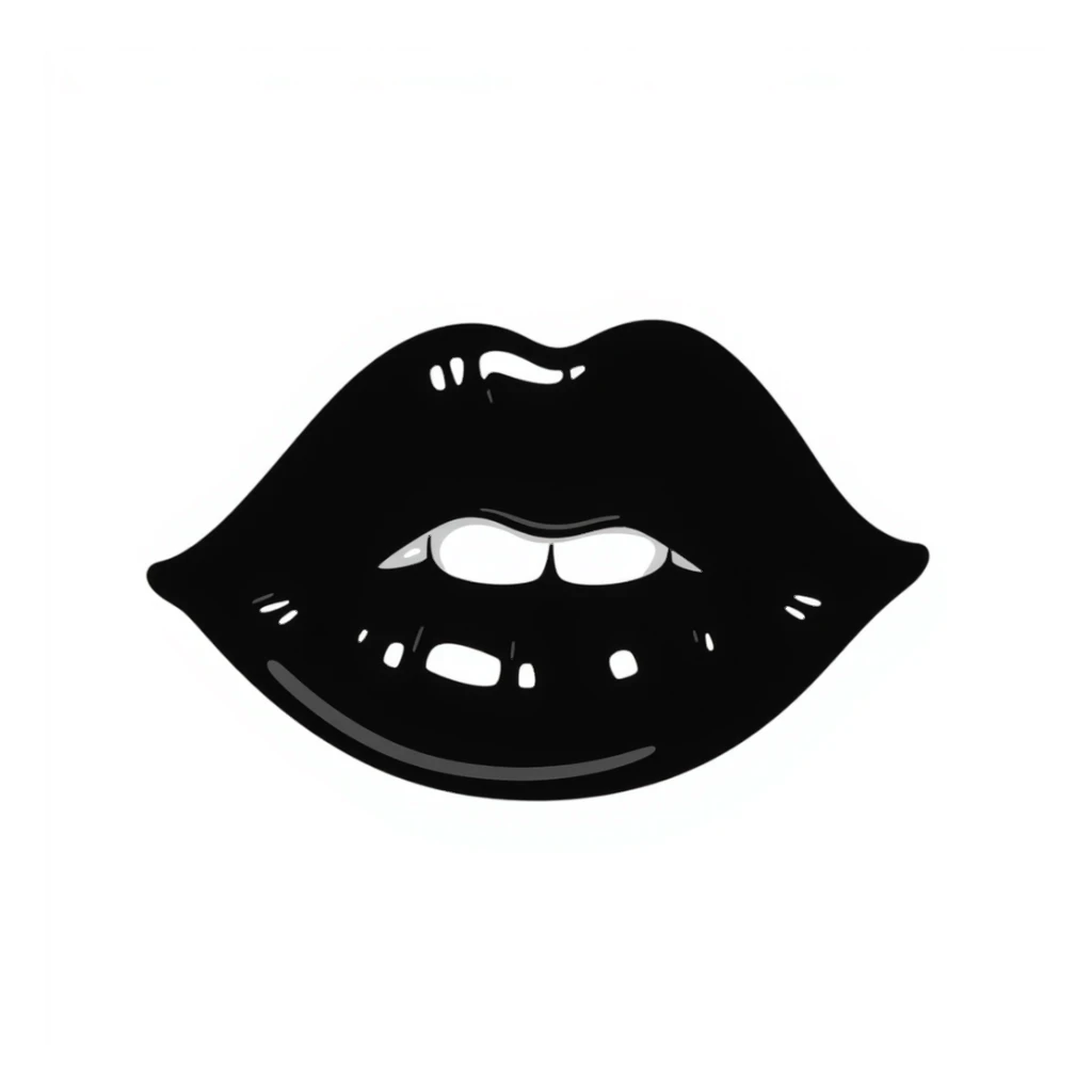 Hand-drawn black lips with a slight shimmer, gothic style sticker