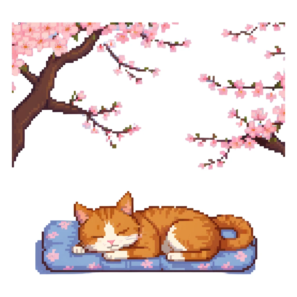 A ginger cat sleeping under the cherry blossoms sticker
