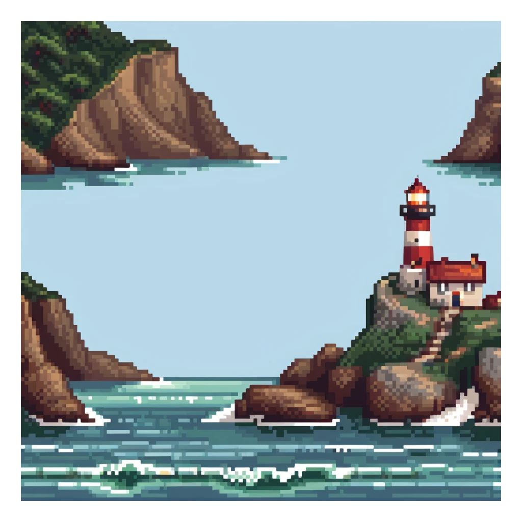 Seaside cliff with lighthouse and waves crashing sticker