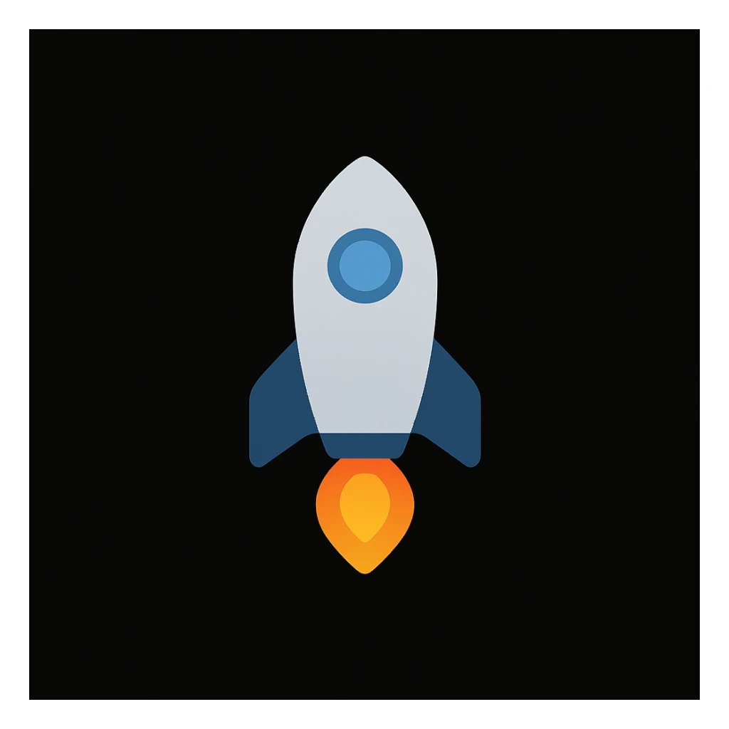 A rocket icon with a flame, simple and clean, black background sticker