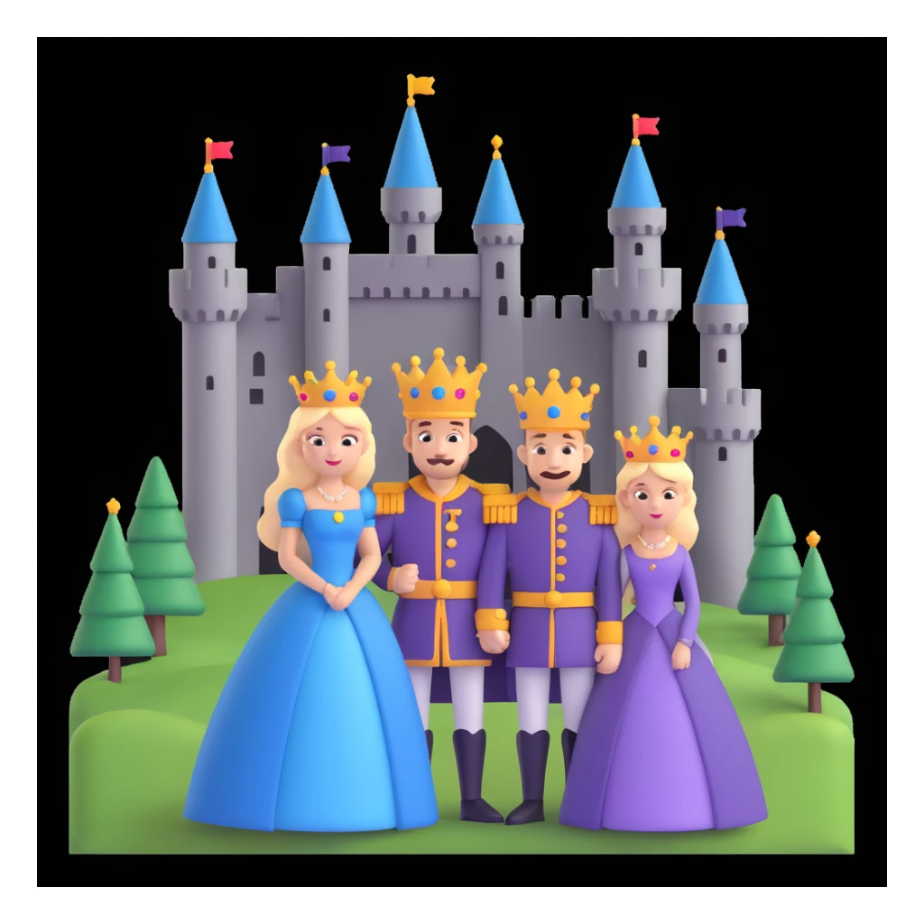 king and queen posing, castle background sticker