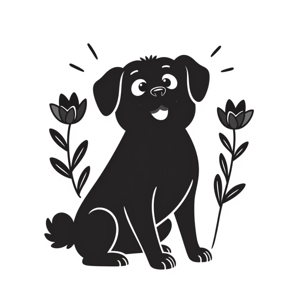 black pug sitting with flowers in the background sticker