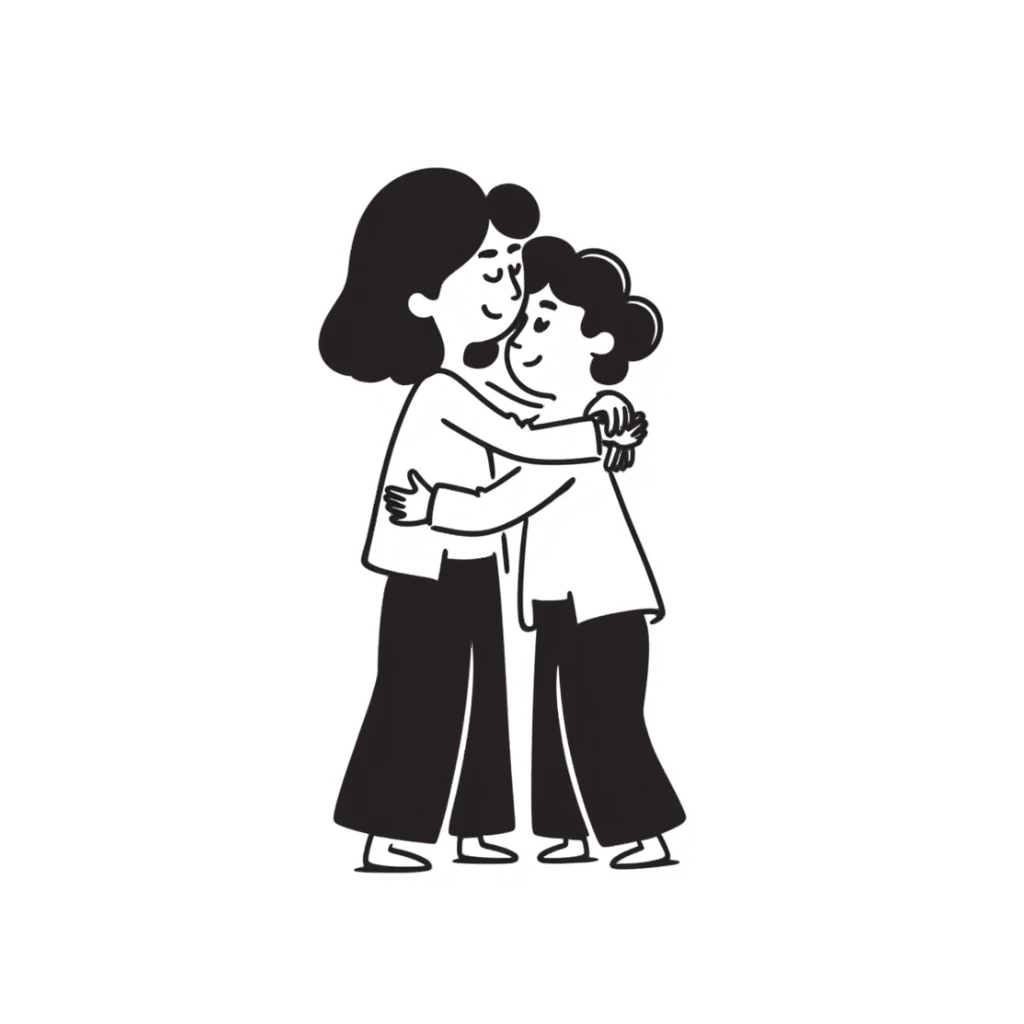 Two people giving each other a friendly hug sticker