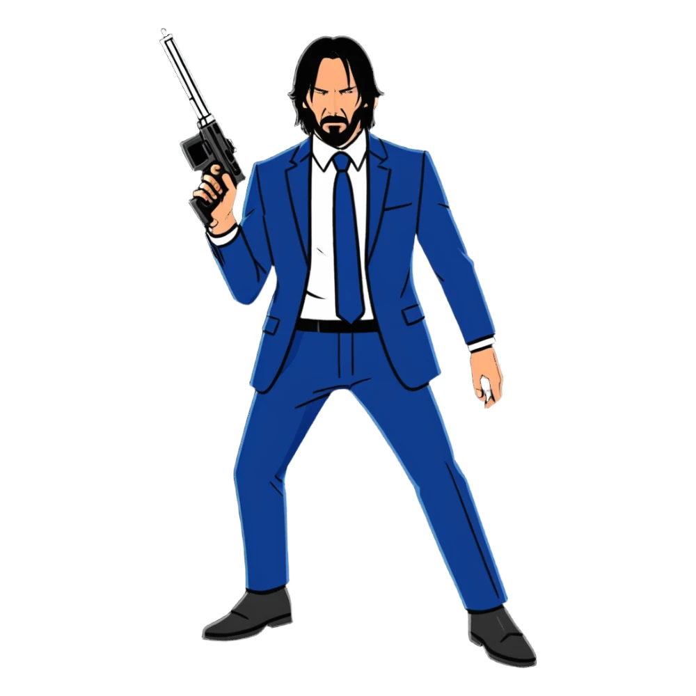 John Wick in action pose with weapons sticker