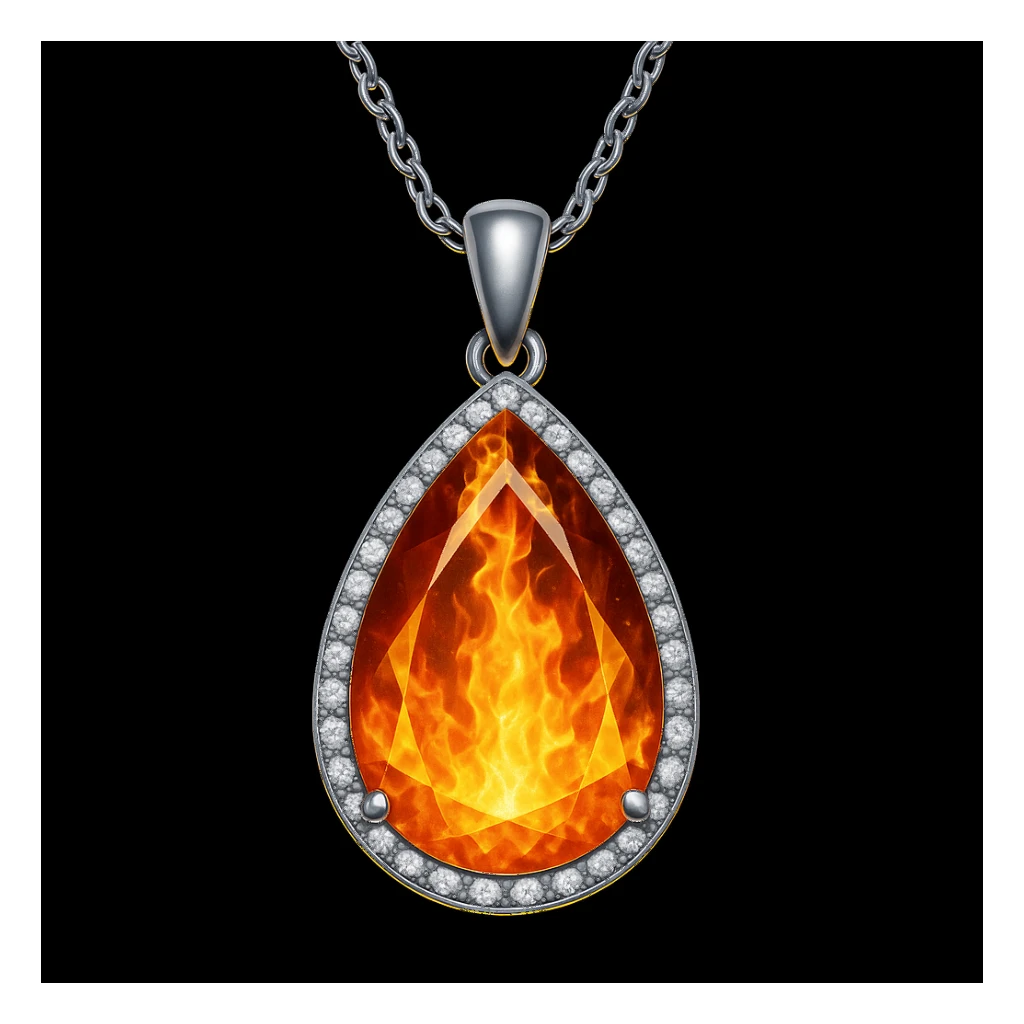 Add a yellow fiery light to the teardrop ruby pendant, representing transformation and rebirth sticker