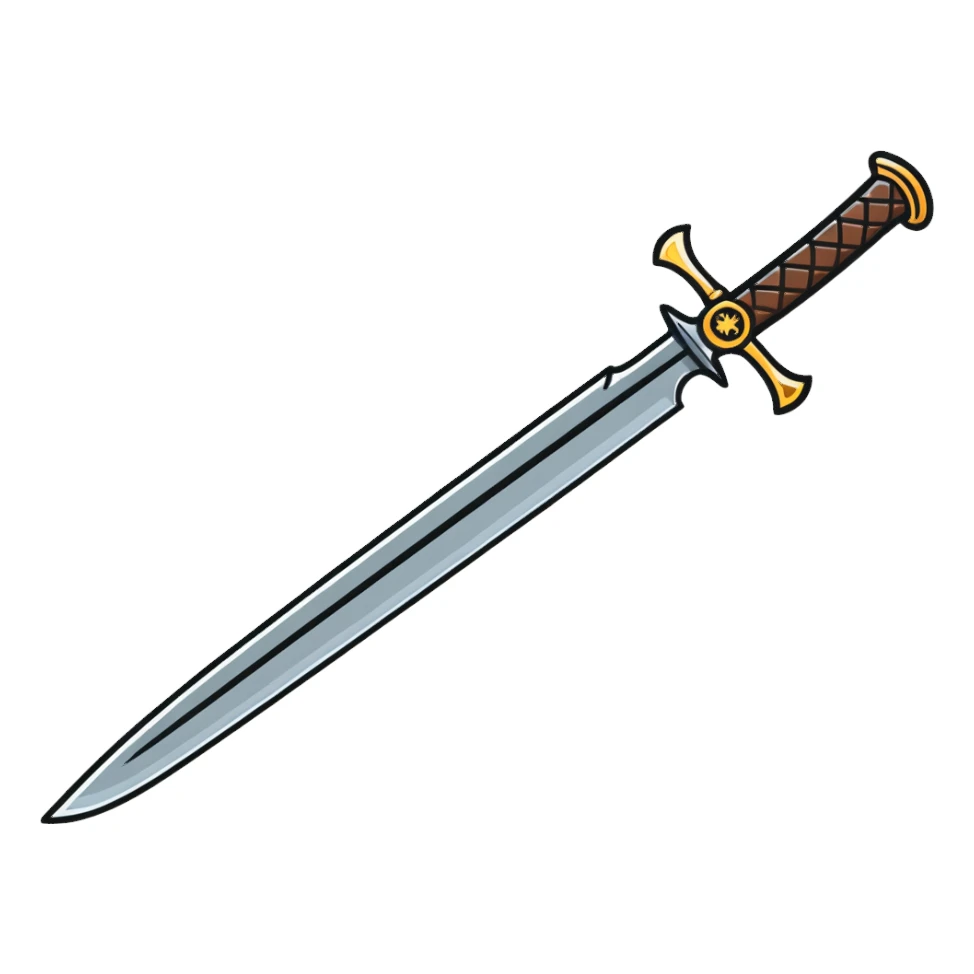 a cartoon sword with shiny blade sticker