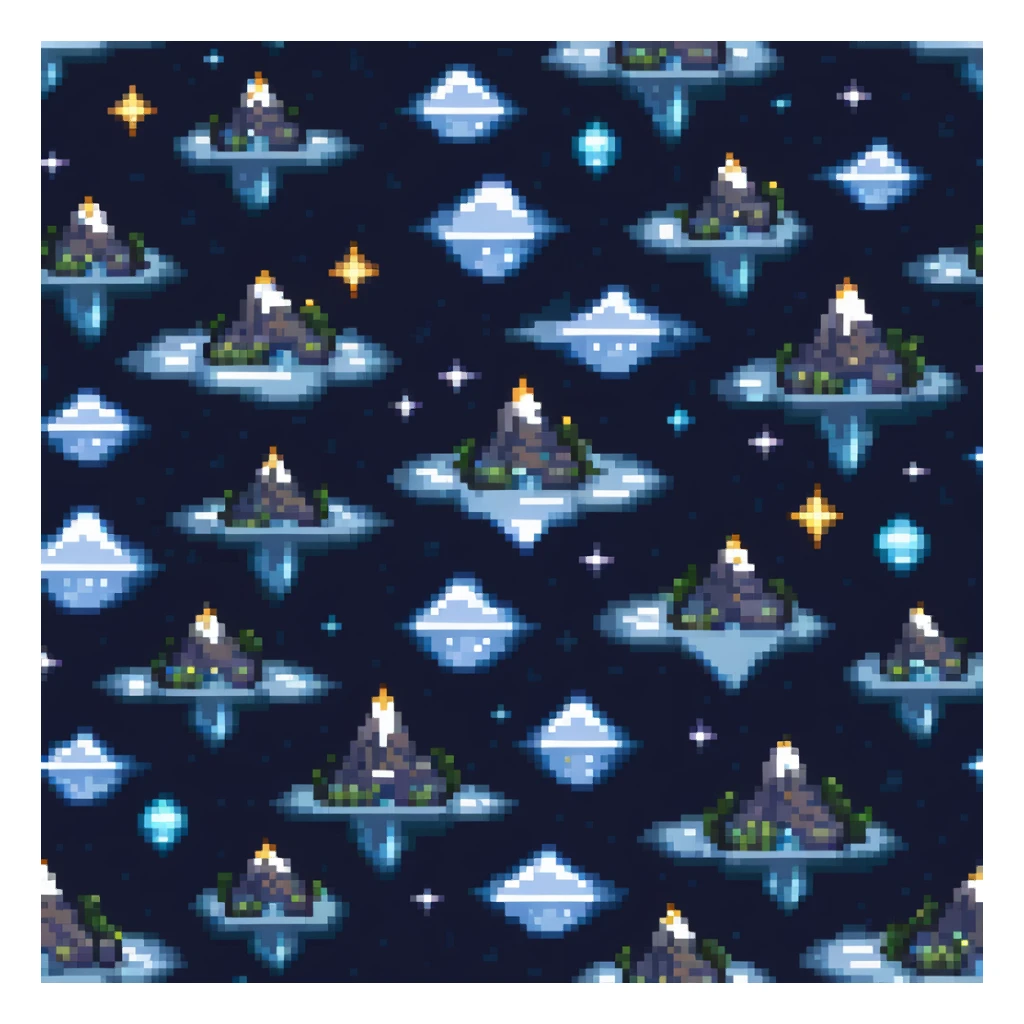 Starry night sky with floating islands and crystals sticker