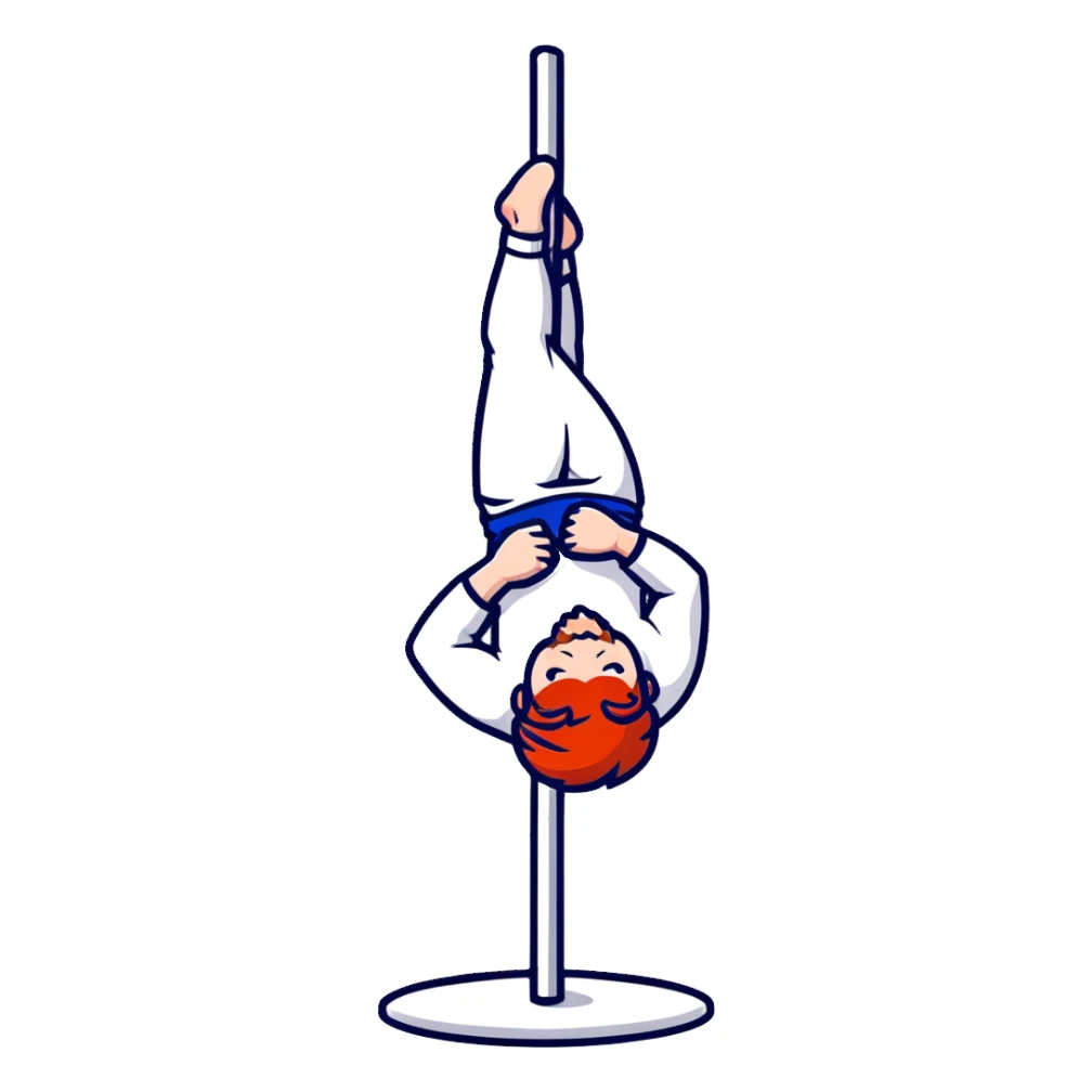 male redhead with red beard doing jiu jitsu pose while pole dancing sticker