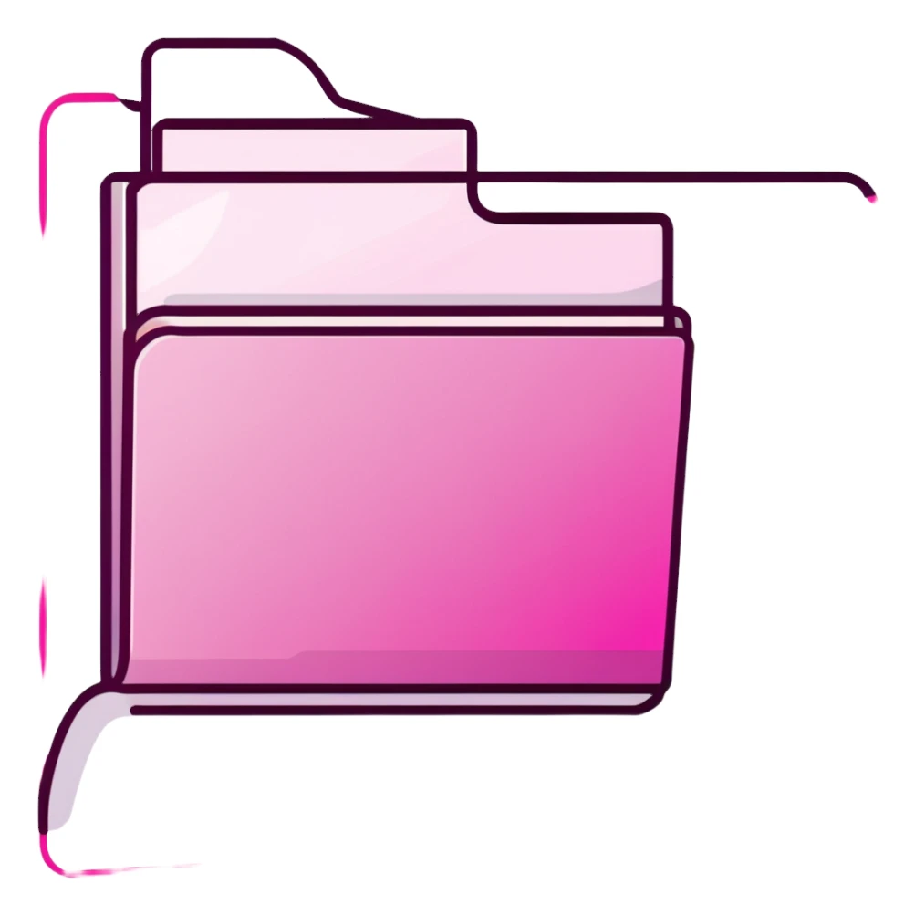 document folder, transparent glass with bright pink gradient from #FF335F to #FF99AA, soft shadows and highlights, minimalistic sticker