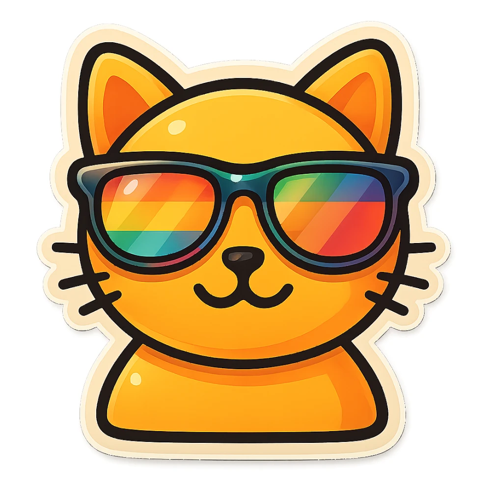 Make the sunglasses rainbow colored, keep the cat and style the same, with no background. sticker