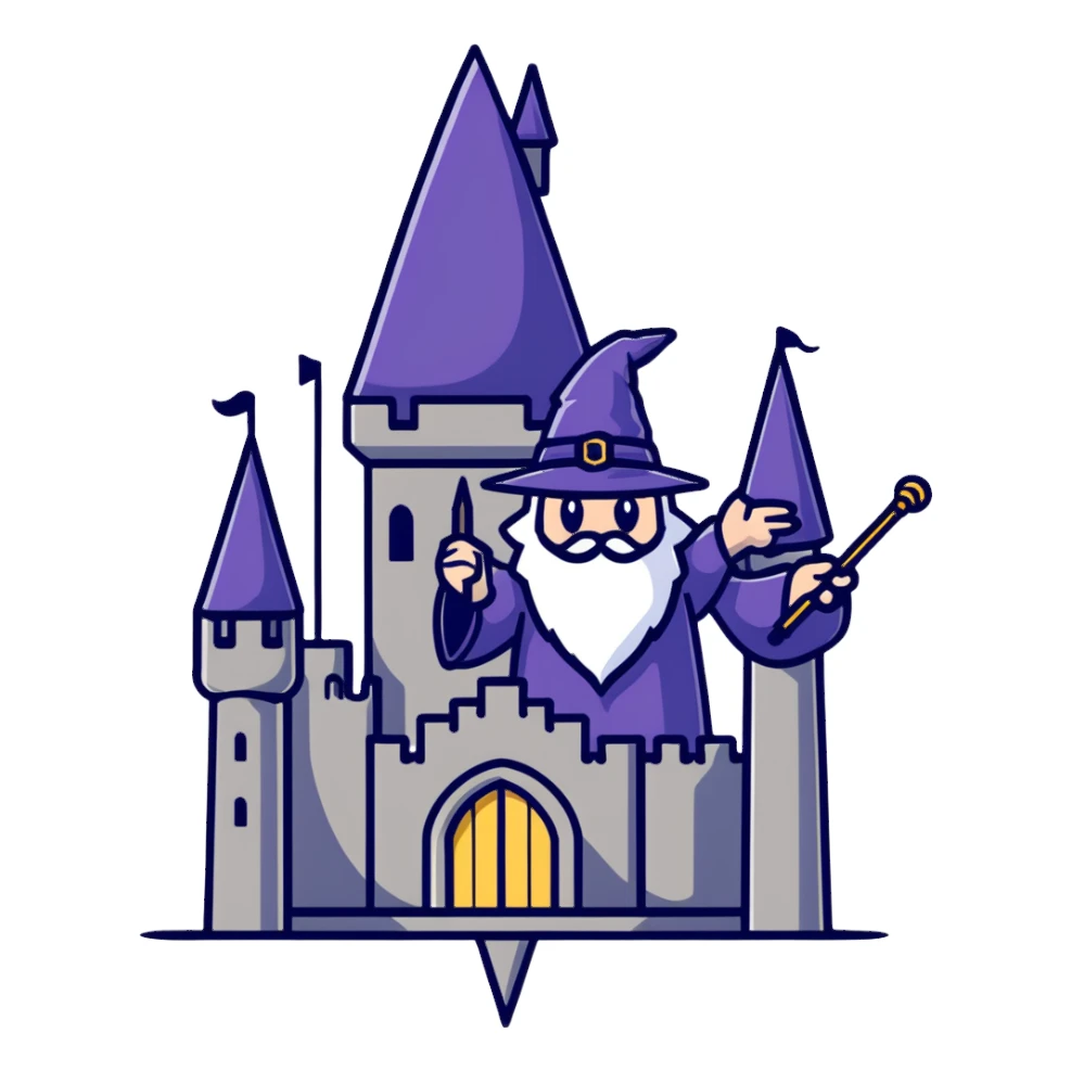 wizard wand and Hogwarts castle sticker